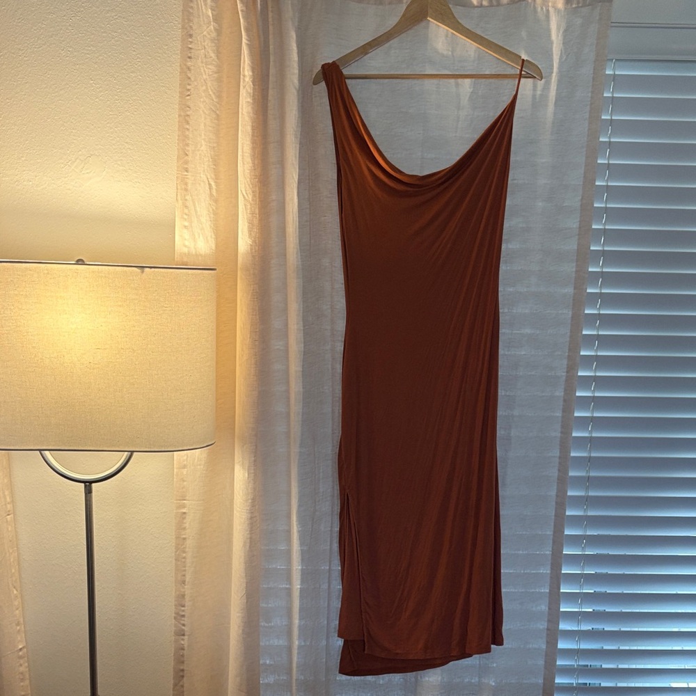 Lulu's One Shoulder Rust Dress